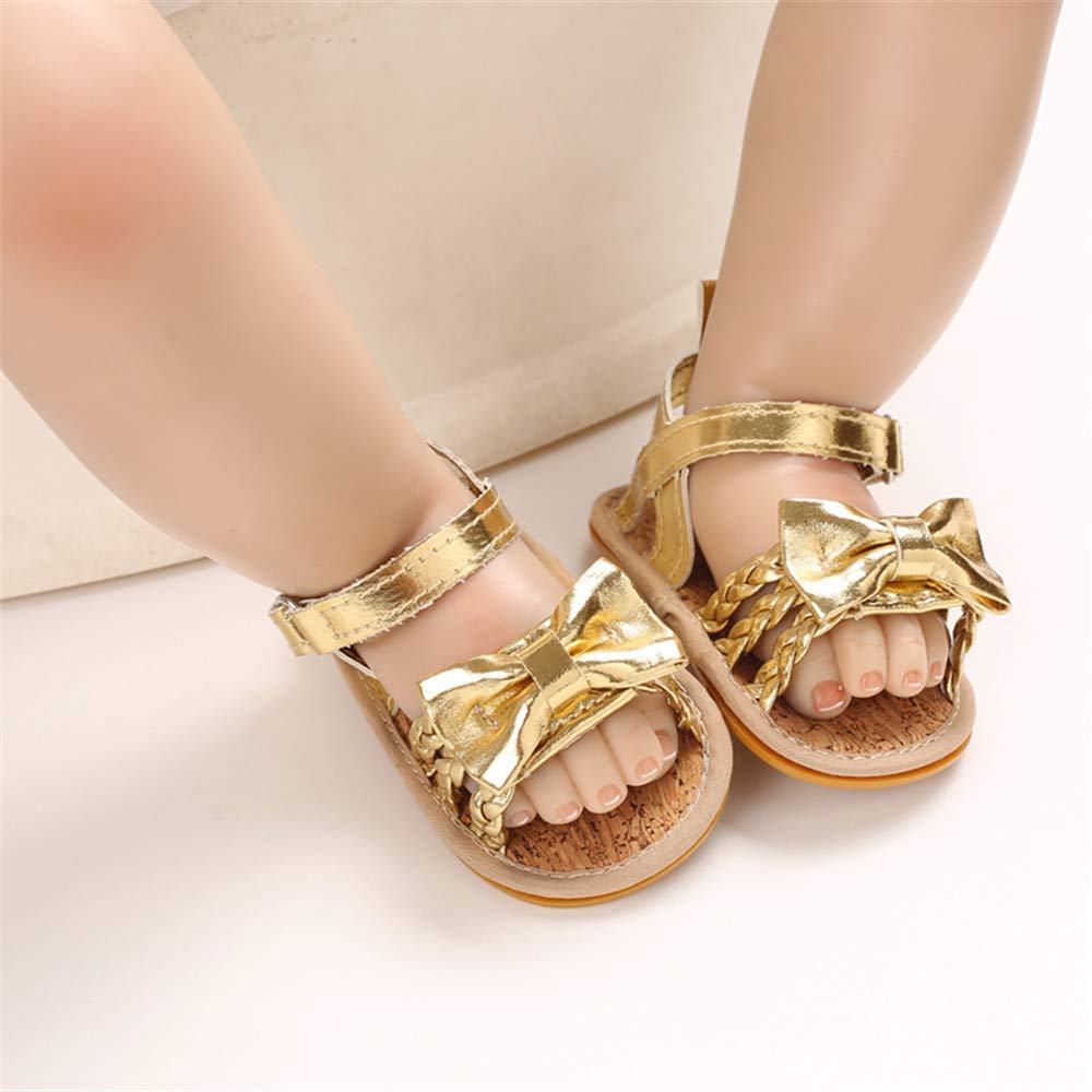 E-FAK Baby Girls Summer Sandals Toddler Infant Cute Flowers Anti-Skid Rubber Sole First Walkers Shoes (01 Gold, 12_Months)