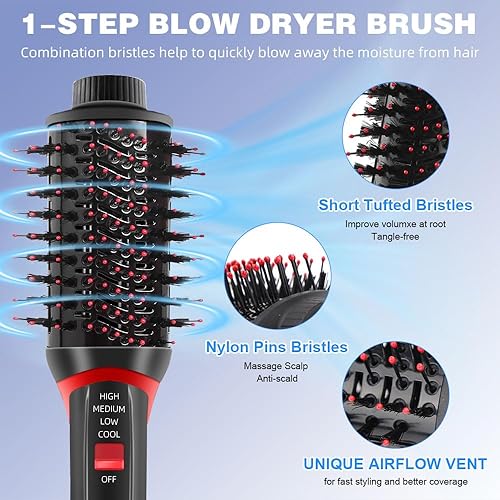 Miniatura 5 de Cepillo secador de pelo, más 2.0 profesional 4 en 1 cepillo secador de pelo de un solo paso, cepillo secador de pelo de titanio iónico negativo de