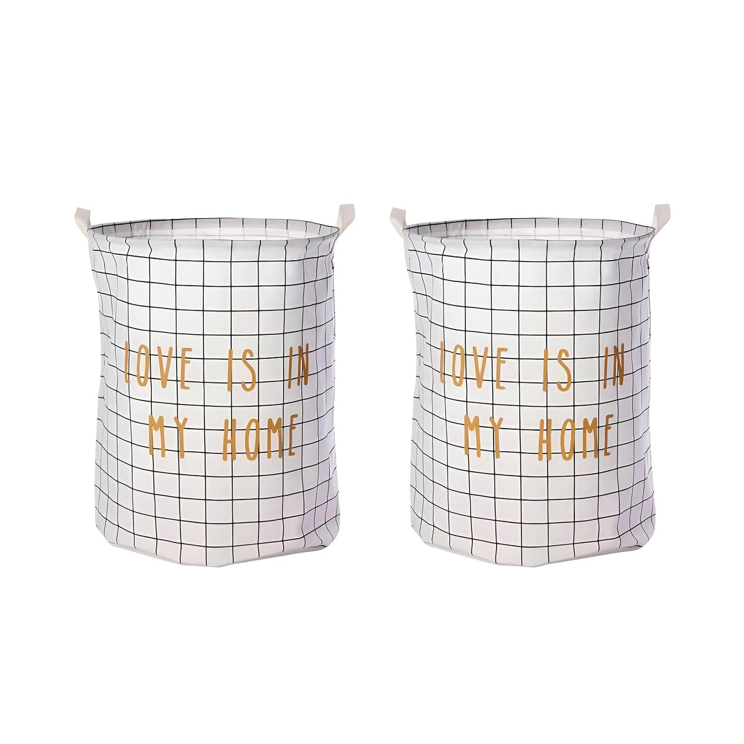 LEDSone Collapsible Laundry Basket Clothes Hamper 74 L Durable Storage With Easy Carry Foldable Handles, Kids/Children Round Storage Laundry Baskets (2 Pack) (White Grid)