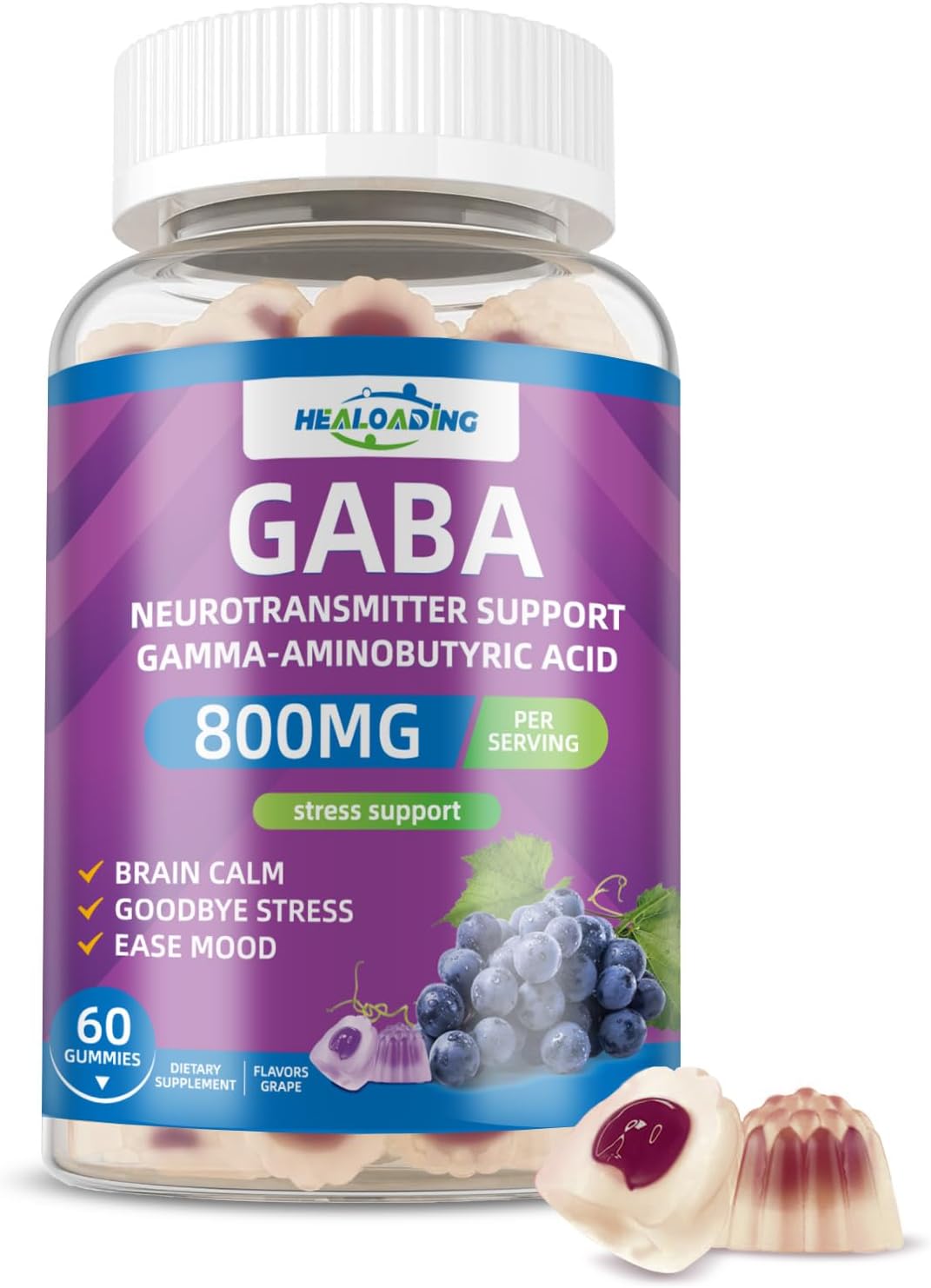 GABA Gummies Supplement for Nighttime Relaxation: Calm Support with L-Theanine, 5-HTP, Vitamin D3, B12 & Ashwagandha - Stress Relief, Brain Support & Mood Balance 60 Gummies 30 Day Supply