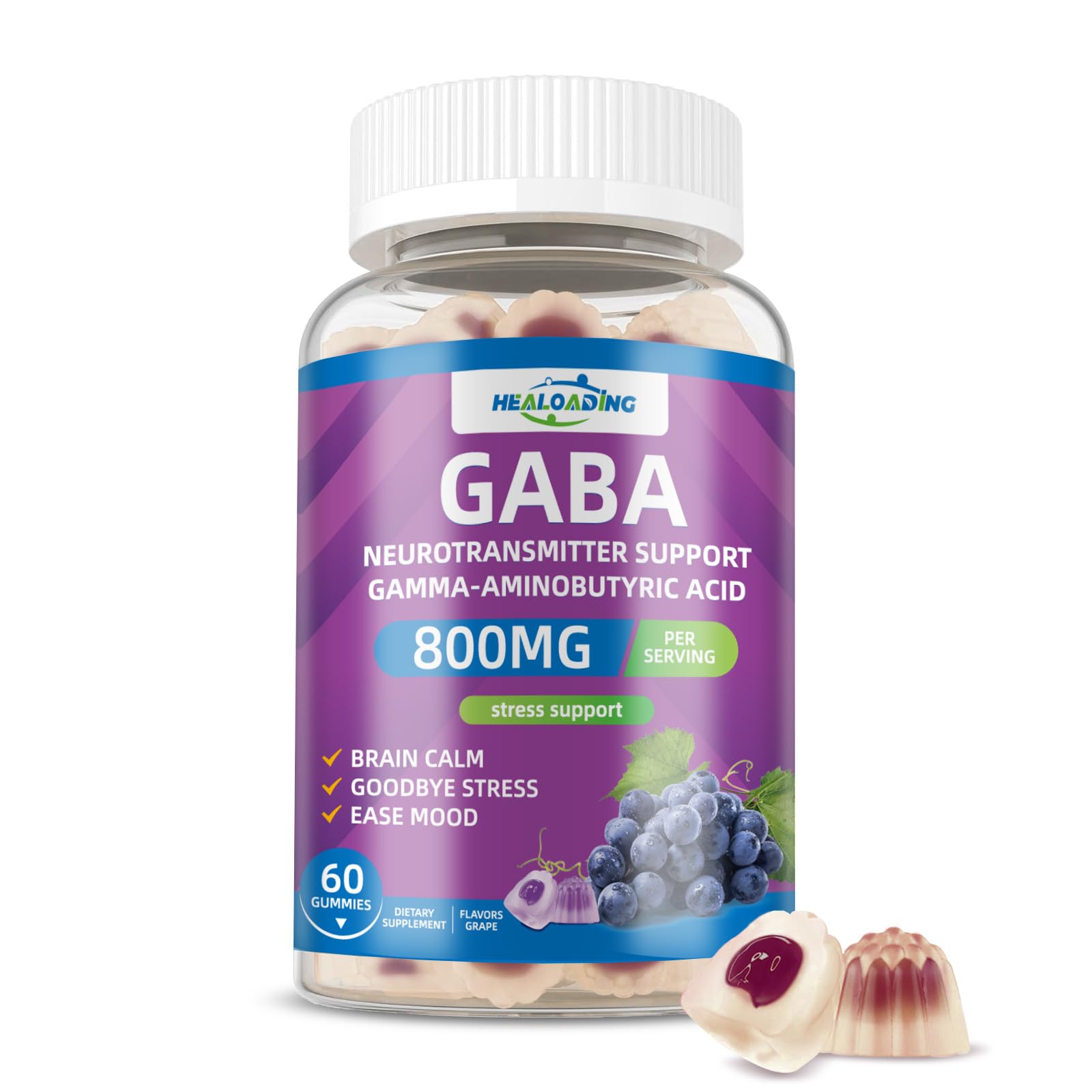GABA Gummies Supplement for Nighttime Relaxation: Calm Support with L-Theanine, 5-HTP, Vitamin D3, B12 & Ashwagandha - Stress Relief, Brain Support & Mood Balance 60 Gummies 30 Day Supply