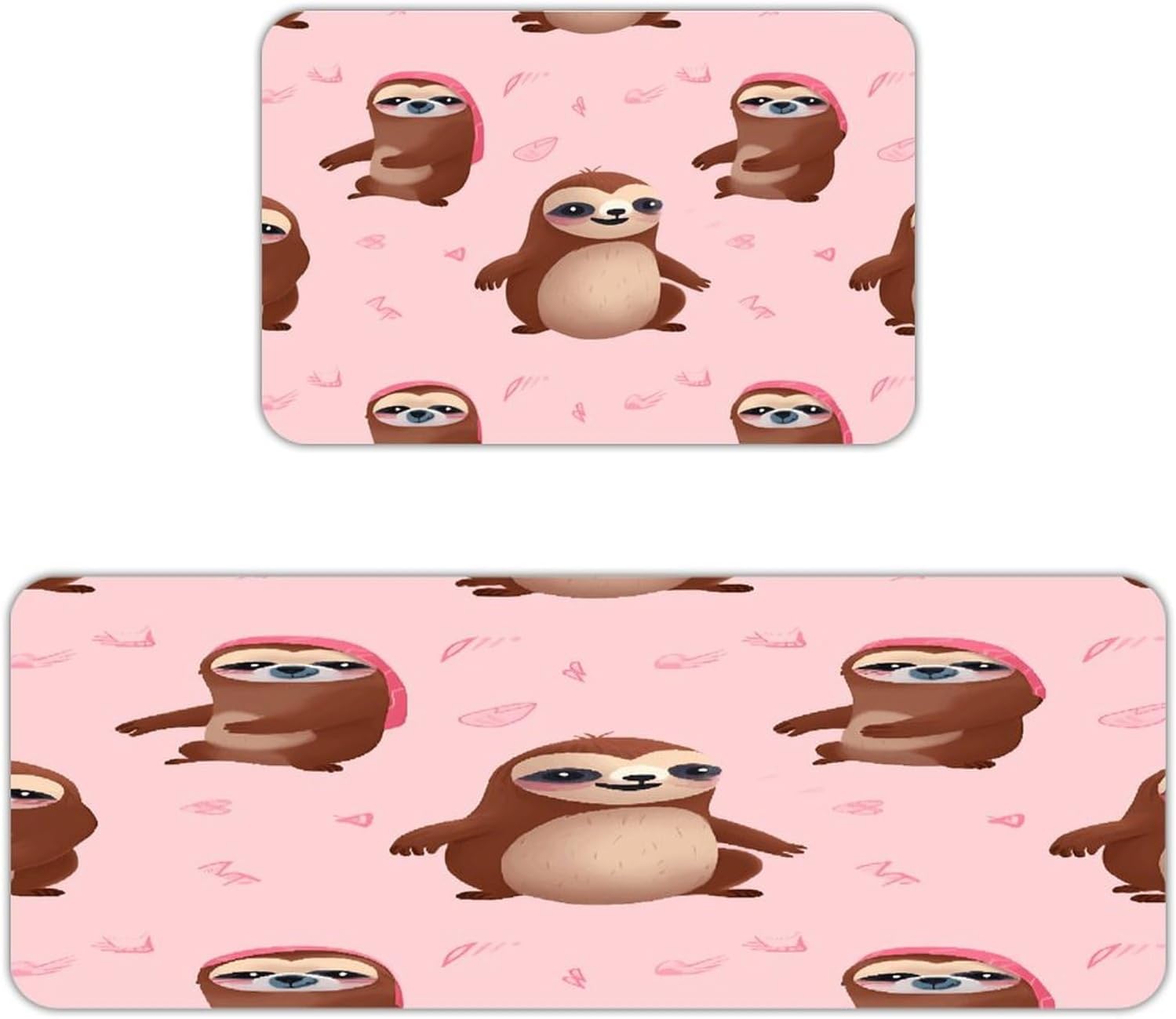 Sloth-Pink Kitchen Mat Kitchen Rug Set | Kitchen Rugs Flannel Velvety Washable breathable Water Absorbent Soft ，kitchen utensils for Kitchen, Floor,Laundry