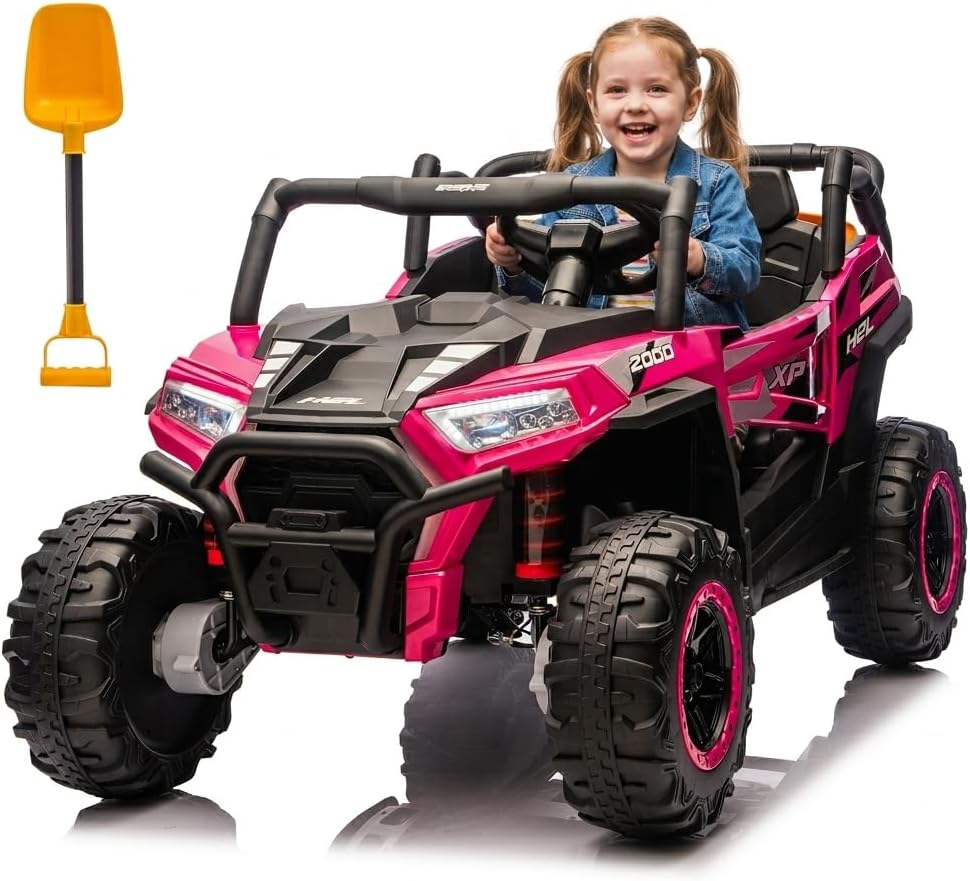 POSTACK 24V 2 Seater Ride on Car with Remote Control, 4WD Kids Battery Powered Ride on Toys, 4 Wheeler Electric Car for Kids to Drive w/Bluetooth, LED Lights,2-5MPH, Green
