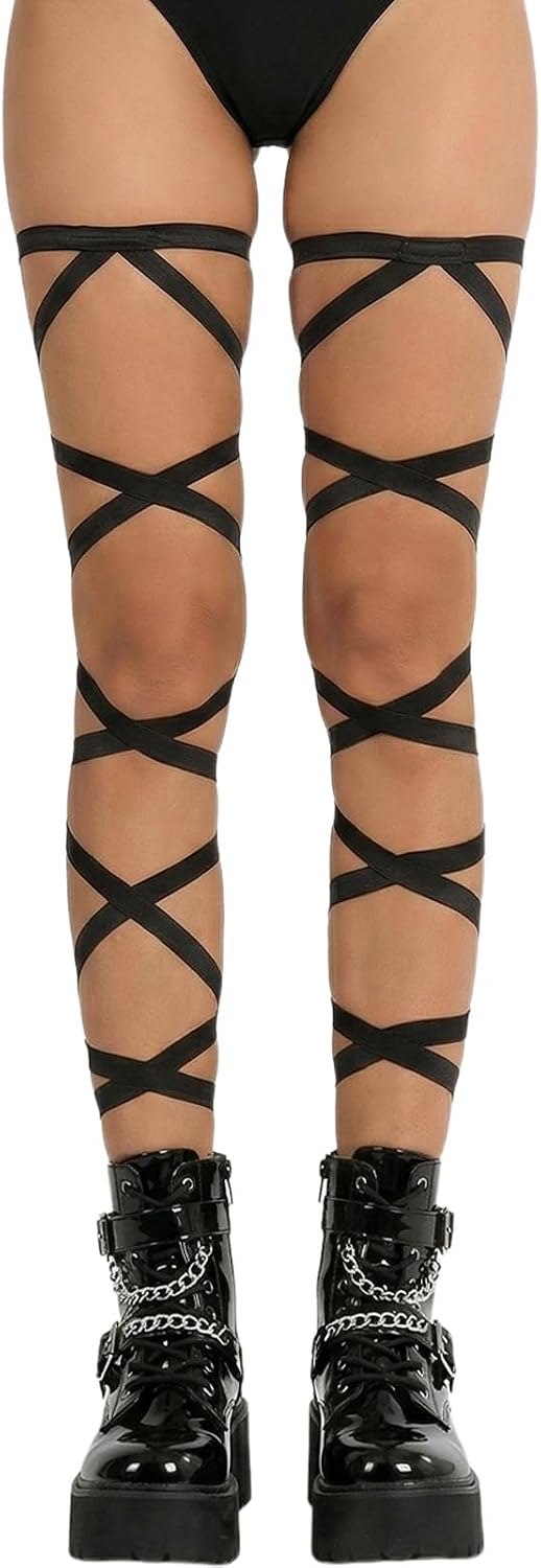 Rave Leg Wrap Women Elastic Garter Legs Straps Non-Slip Adjustable Thigh Garter Music Festivals Mardi Gras Cosplay