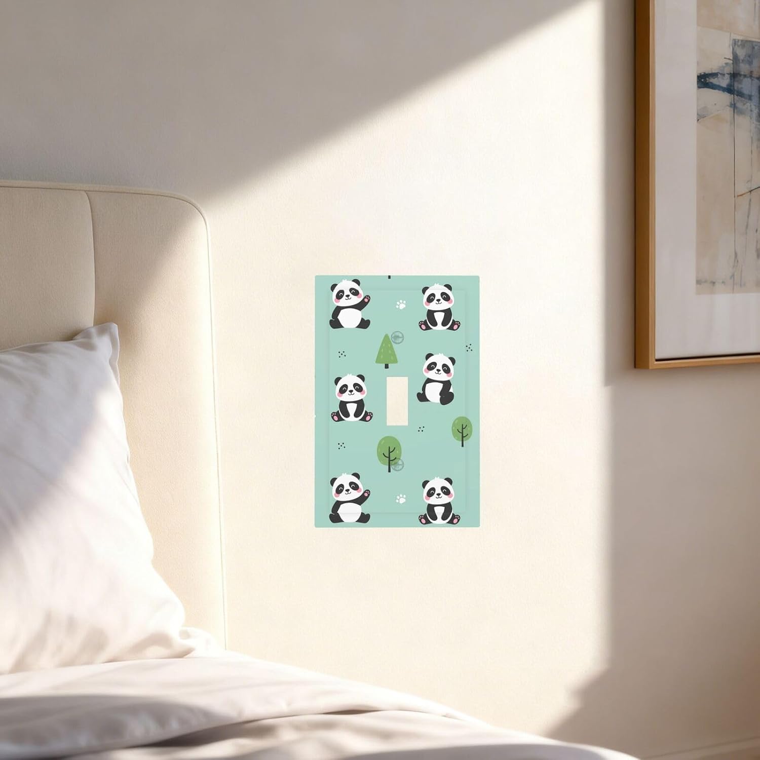 Light Switch Cover Plate Cartoon Panda Green Tree Paw Print 1 Gang Single Toggle Decorative Switch Plates Wall Plates Electrical Faceplate for Bathroom Bedroom Decor