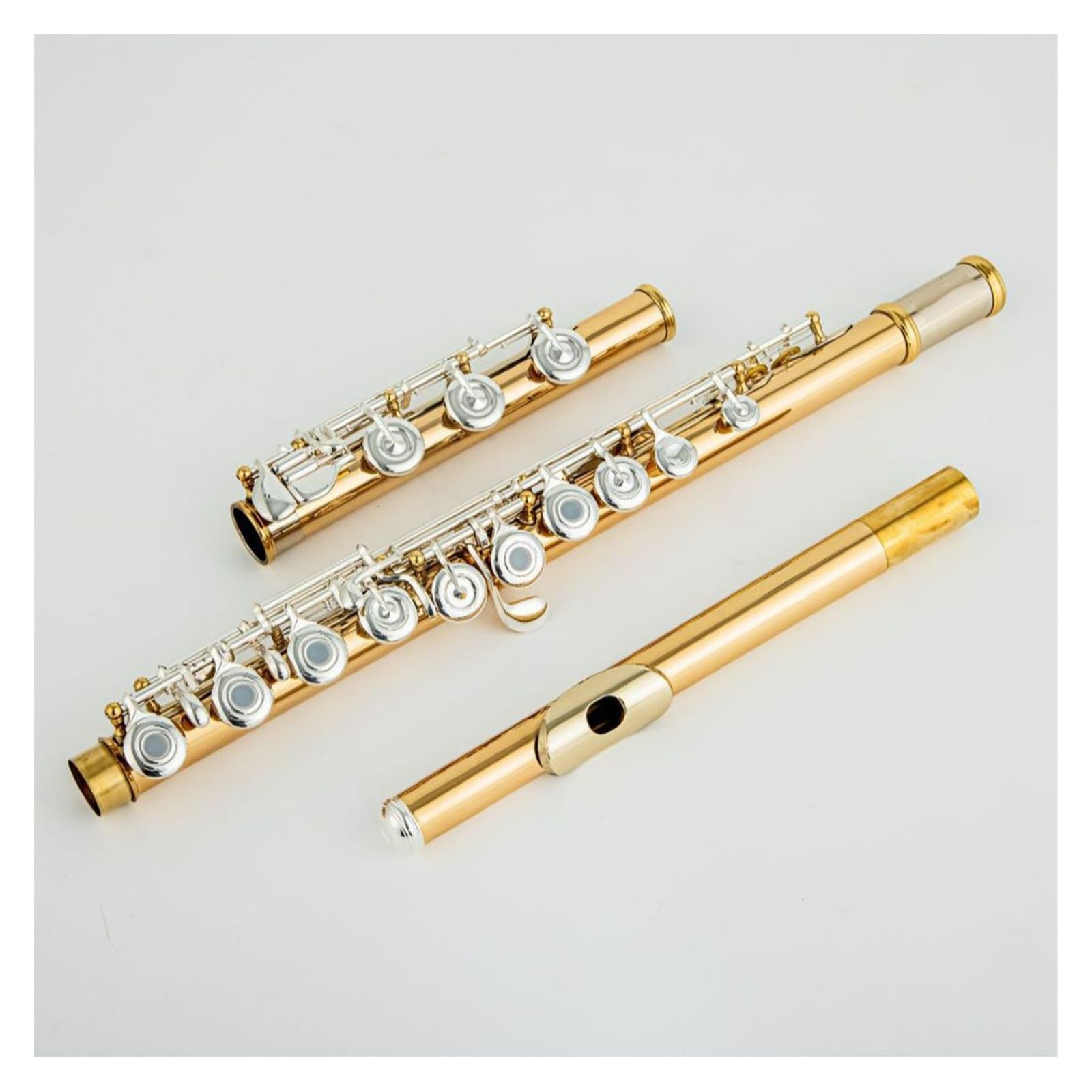 Set di flauti, Strumento a fiato, Flauto Standard in Do, 17 Fori, Corpo in Bronzo Dorato Francese.,