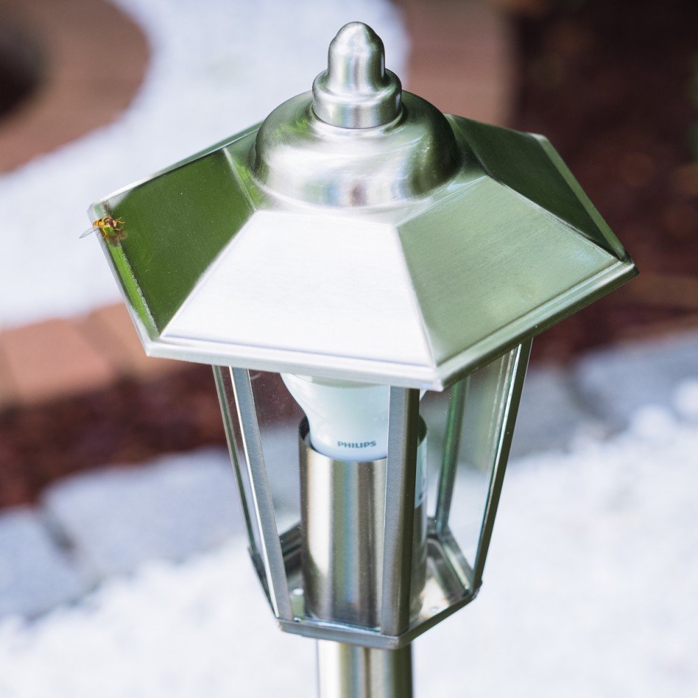 HOFSTEIN Außenleuchte Moskau, Außenstehleuchte aus Metall/Glas in Edelstahl gebürstet/Klar, Wegeleuchte im modernen Design für Garten, Außenbereich, Hof, Terrasse, 105 cm, E27, IP44