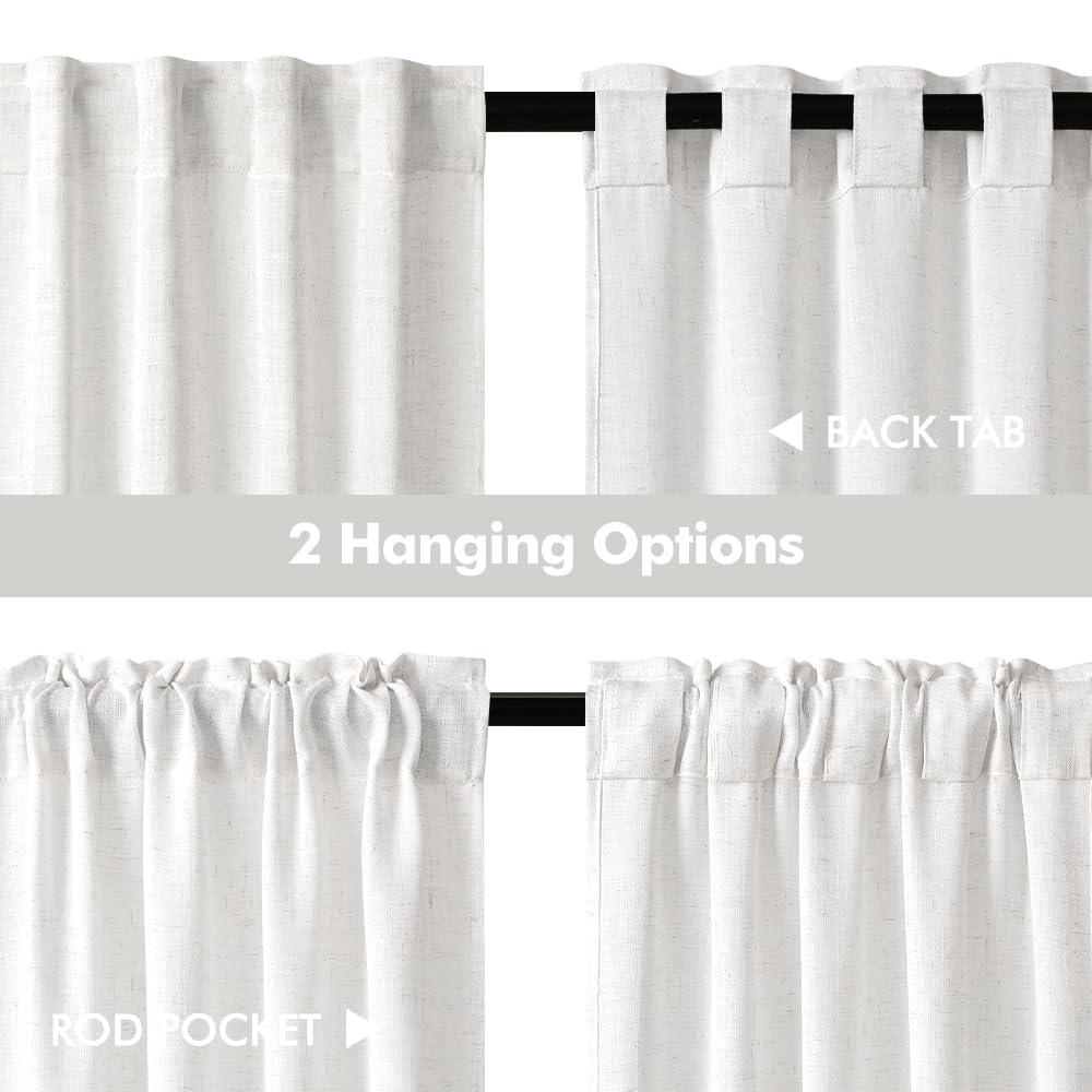 MIULEE Brown Linen Curtains 84 Inch Length for Bedroom Living Room, Soft Thick Linen Textured Window Drapes Semi Sheer Light Filtering Back Tab Rod Pocket Burlap Look Farmhouse Decor, 2 Panels: 26"W x 24"L (Pack of 2) Bleached Linen