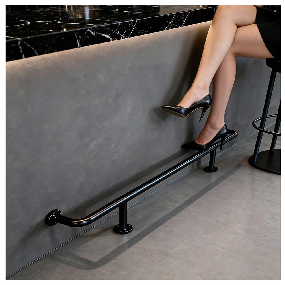 Kit pie para suelo de bar con barra de acero inoxidable negra de 380 cm de largo