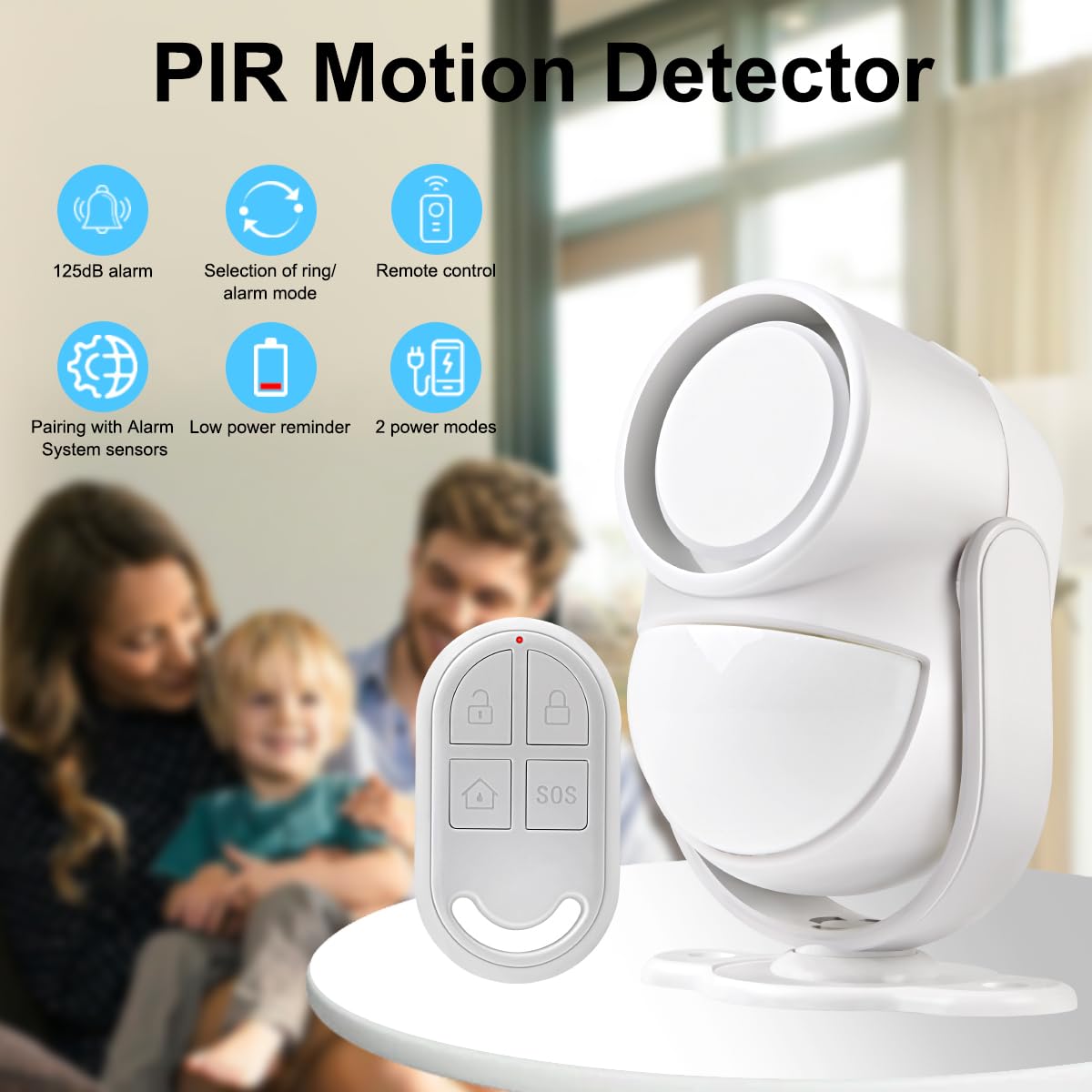 GALOOK Alarmas para Casa con 2 Control Remoto, Sensor de Movimiento con Alarma para Casa, Tienda, Oficina, Furgoneta, Garaje, Control Remoto Infrarrojo Sistema de Alarma Antirrobo, 125dB
