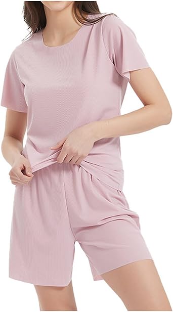 Lightweight Lounge Set for Ladies Short SLeeve Trendy Tops and Shorts Set Plus Size 2 Piece Pj Pajamas Set Sleepwear