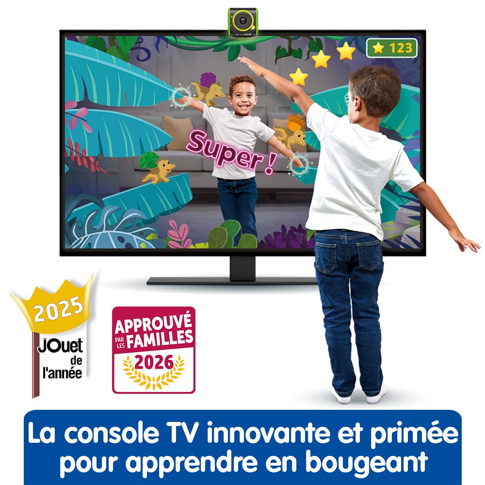 VTech - LeapMOVE Console TV Éducative - Apprendre en Bougeant avec 25 Aventures et Jeux Éducatifs - Console Jeux Enfant Plug & Play, USB-C/HDMI - Cadeau Enfant Dès 4 Ans - Contenu en Français