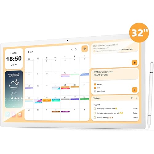 32 Inch Touchscreen Digital Calendar, Wall Planner, Desktop Smart Electronic Calendar, 8GB+128GB Android 12, Supports Google Play Apps, Office Desk Assistant & Family Schedules, Wall/Desk Stand