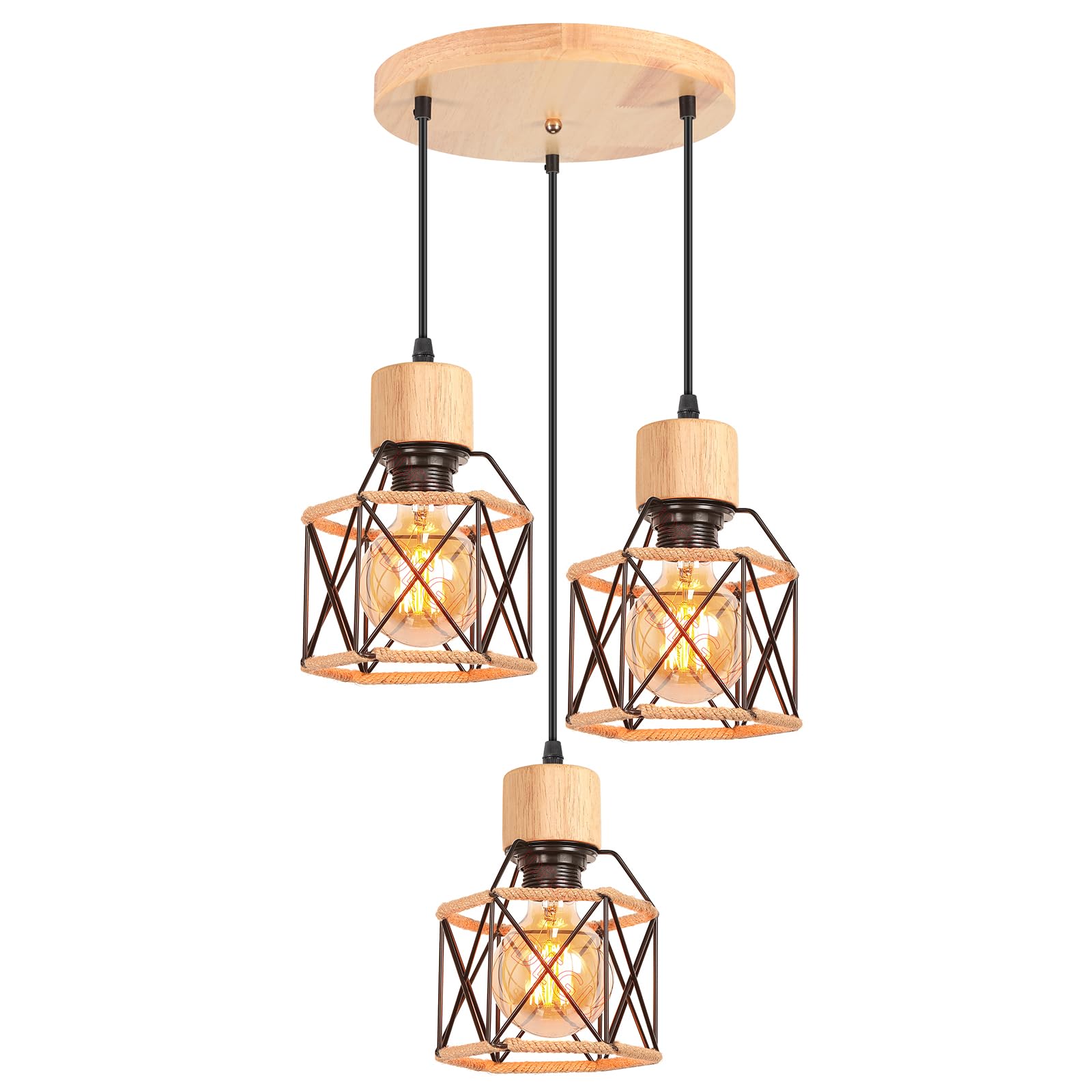 Wimin Pendelleuchte, 3-flammig, Retro-Design – Stoffschirme In Weiß/Braun/Schwarz, Max. 60 Watt, Höhe 97 Cm