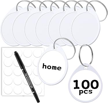 1.57 Inch Plastic Key Tags Round White Tags with Blank Stickers and Pen