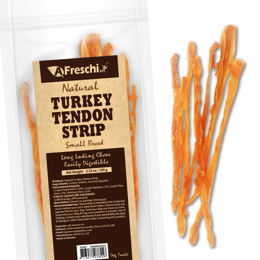 afreschi turkey tendons for dogs usa-sourced healthy dog treats rawhide-free puppy chews long lasting all natural hypoallergenic dog treats for small breeds 3 oz pack strips