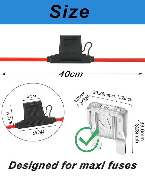 2 Pack Inline Maxi Fuse Holder - 8 AWG 12V Automotive Blade Fuse Holders with 2 Pcs 80 AMP Maxi Fuses by Riseuvo - Image 2