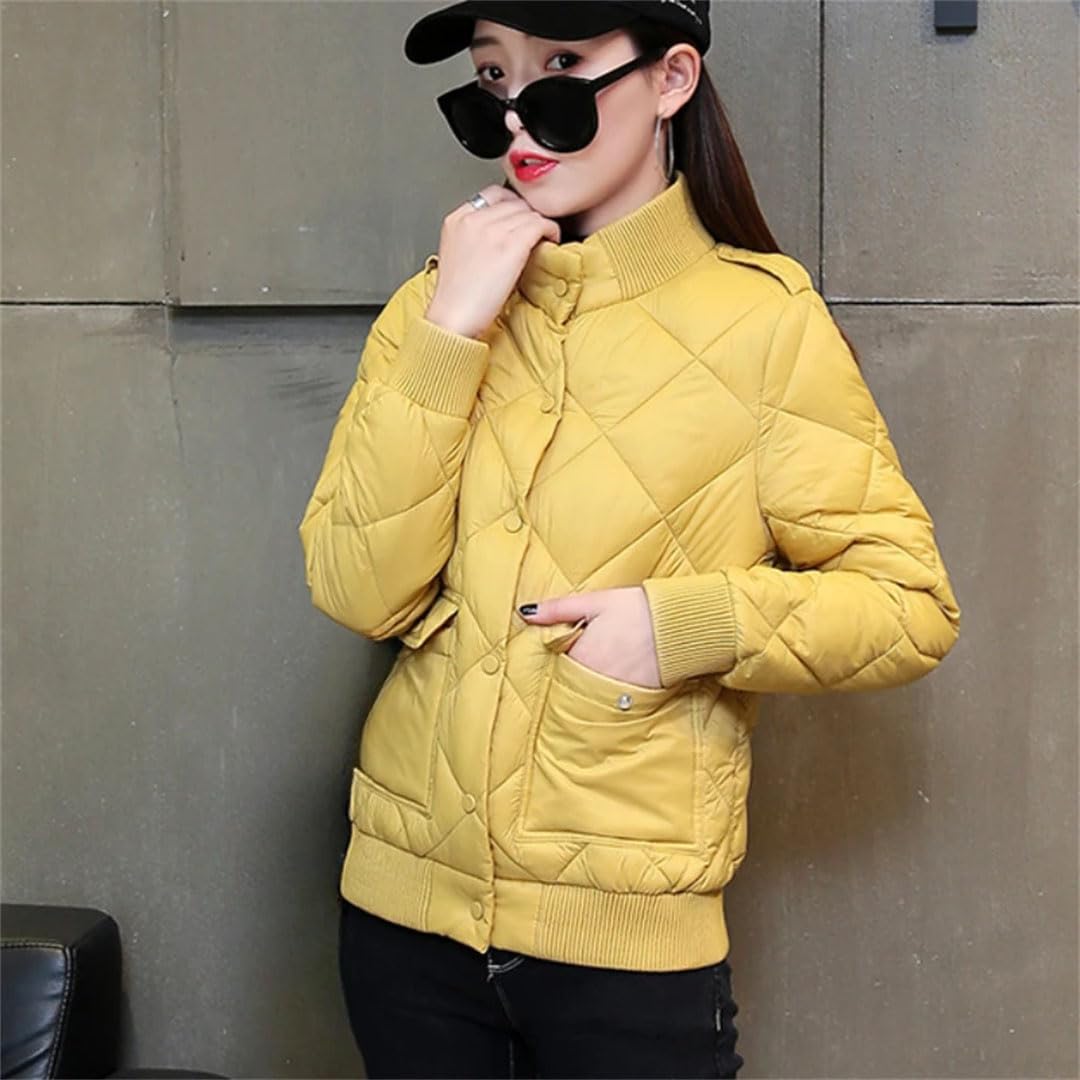 Kurzer Damenmantel, dicke Polsterung, gesteppt, gepolstert, Entendaunen, kurze Outdoor-Kleidung, Zitronengelb, Größe XXL, zitronengelb, XXL