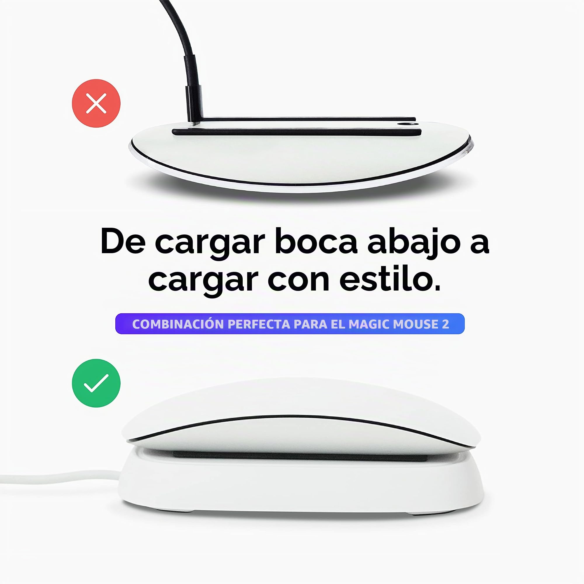 Ascrono - Estación de Carga para Apple Magic Mouse 2 - Blanco Magic Mouse 2 Accesorios | Utilizable como Base de Carga, Soporte y Cargador | Incluye Cable USB-A de 5 Pies (1,5 m)