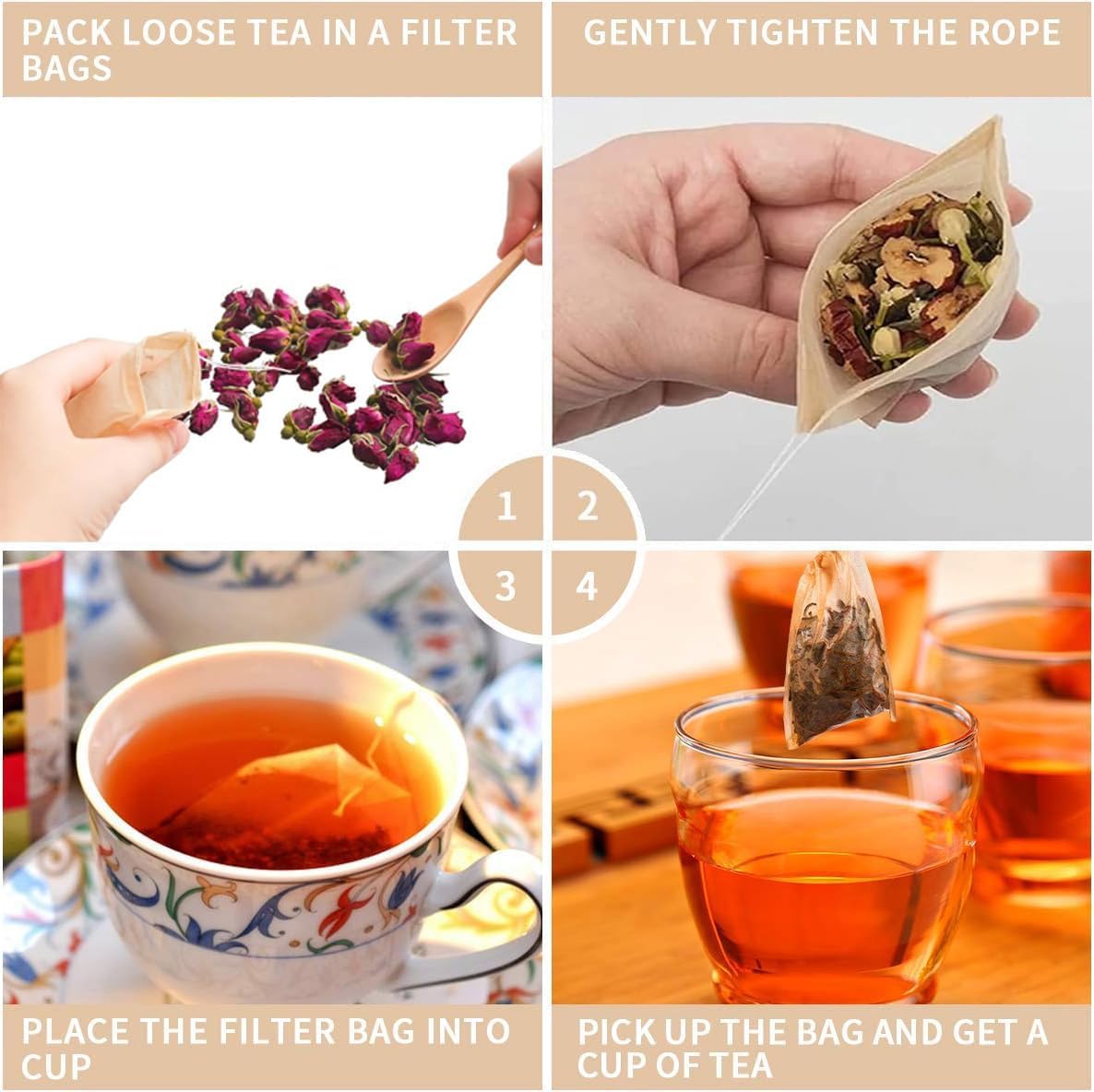 300pcsTea Filter Bags, Tea Bags for Loose Leaf Tea Safe & Natural Material, Disposable Tea Infuser for Loose Leaf Tea, Coffee, Spice, Herbs (2.36 x3.15 inch) image 3