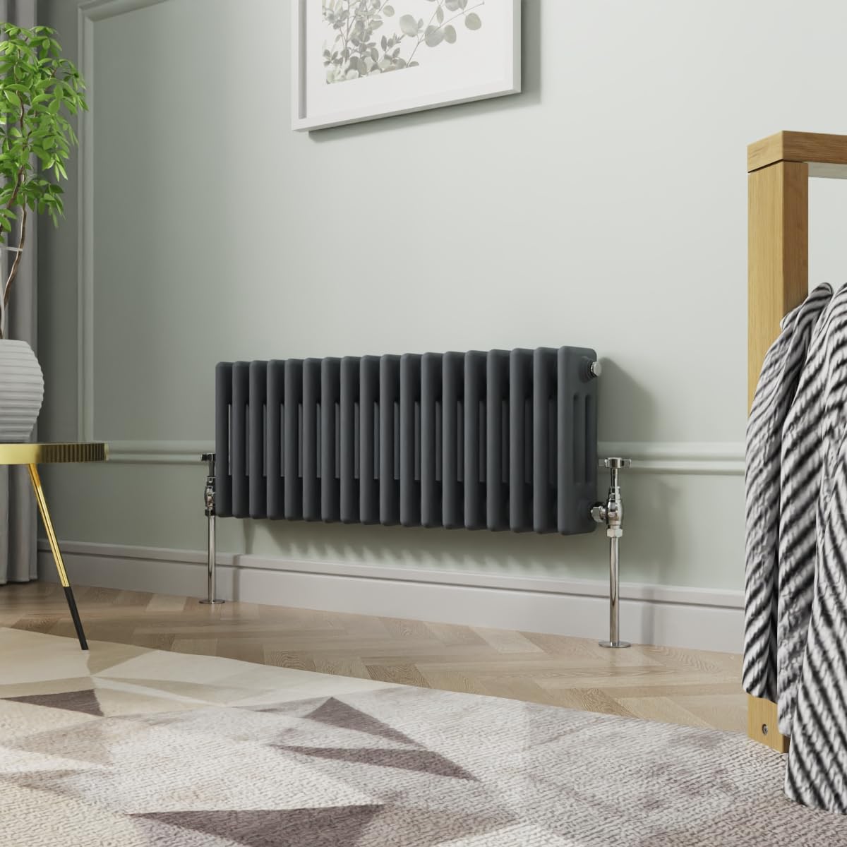 NRG 300 x 830mm Anthracite Horizontal Cast Iron Radiator Triple Panel