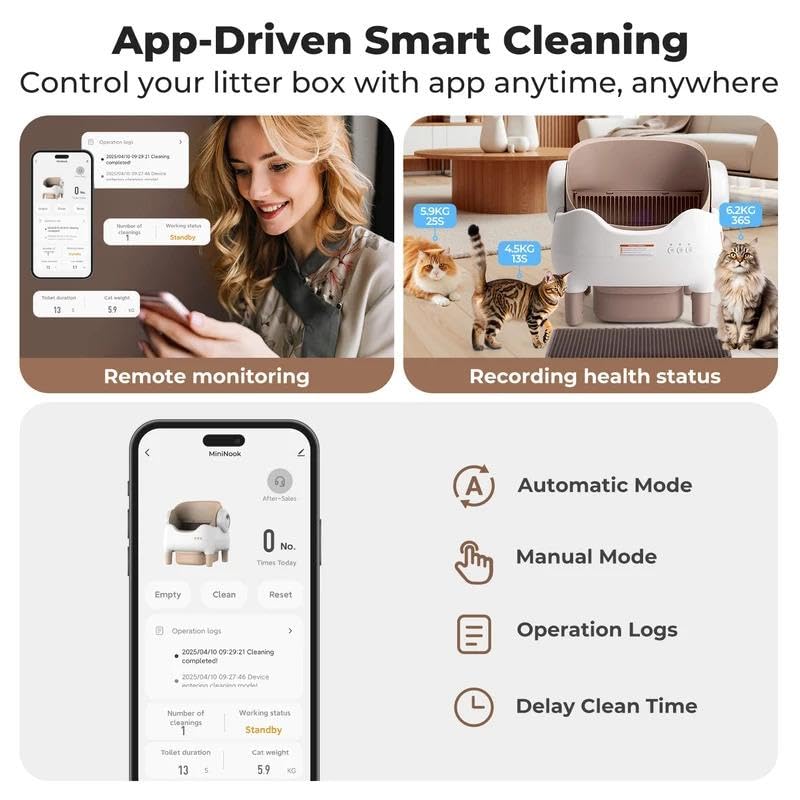 time-Limited seckill $147, Limited to 10 Units Self Cleaning Litter Box, Automatic Cat Litter Box with APP Control, Odor-Free Large Waste Bin, Open-Top for Multi Cats - image 3