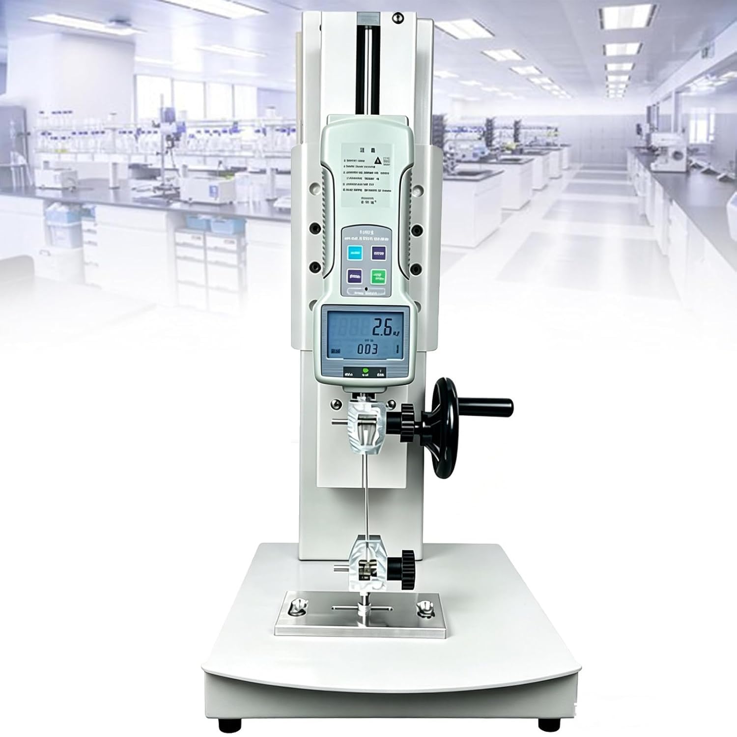 LSHFYV 10N-2000N Digital Force Gauge Push Pull Gauge, Hand Crank Vertical Tensile Test Bench, with 5 Probes, 2 Testing Clamp, Stroke 270mm, for Compression and Tension Testing Standard-100N