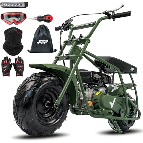 FRP GMB100 Max 99cc 4-Stroke Gas-Powered Mini Dirt Bike,3HP Off-Road Mini Bikes for Kids/Adult, W/LED Headlight, Goggles, Gloves and Neck Gaiter(Green)