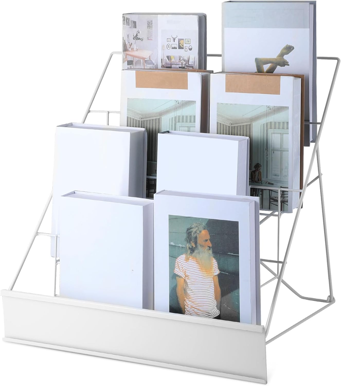 Sintuff Book Display Rack 4 Tier Comic Wire Book Display Rack 18" White Tabletop CD Magazine Retail Countertop Metal Racks for Display Library Classroom Picture Literature