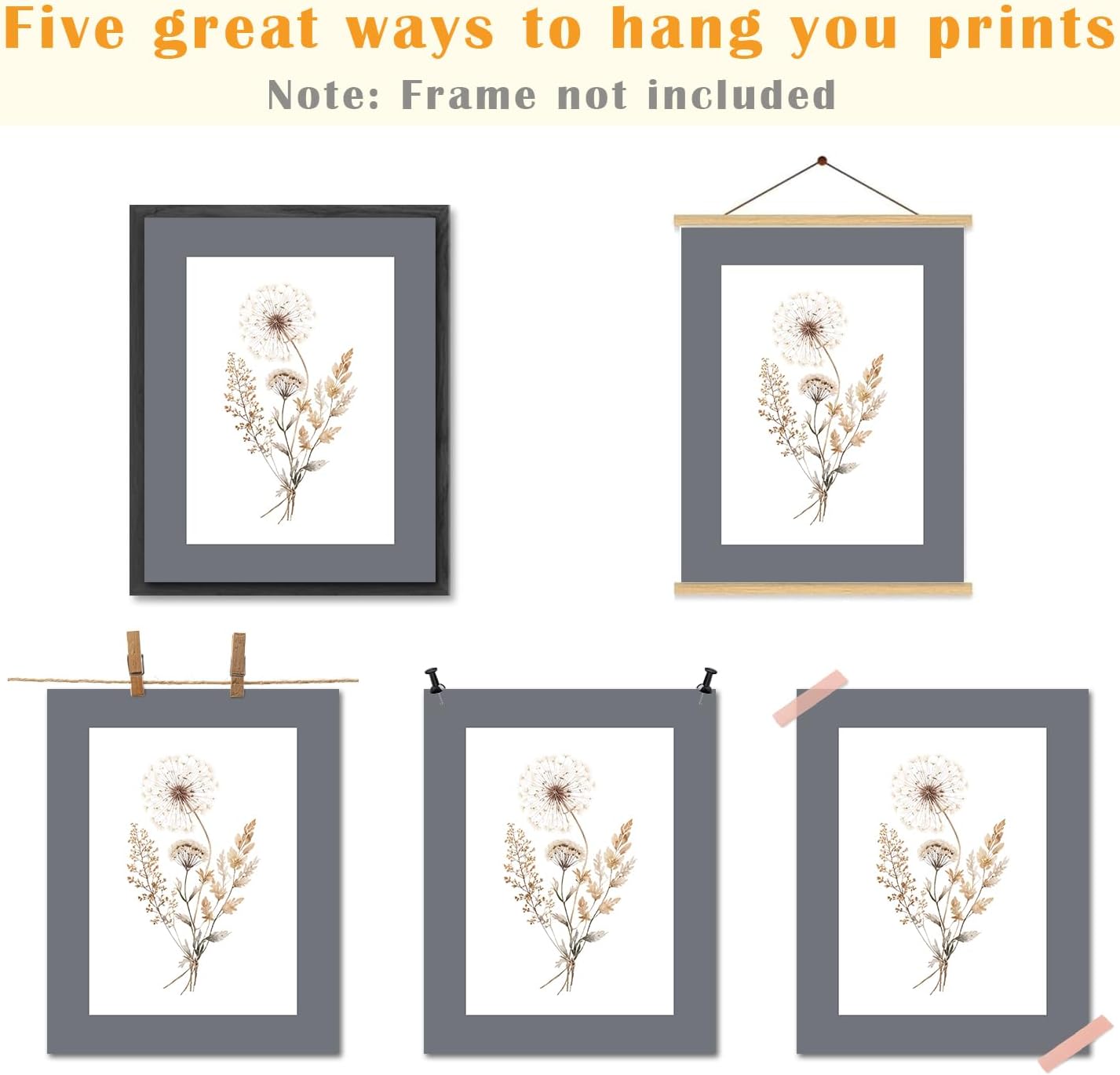 JINYO Vintage Boho Neutral Wildflower Wall Art Prints Set of 4, Floral Wall Decor, Cottagecore Botanical Floral Wall Decor Posters Pictures for Home Bedroom Living Room, 8x10 Unframed - Image 3