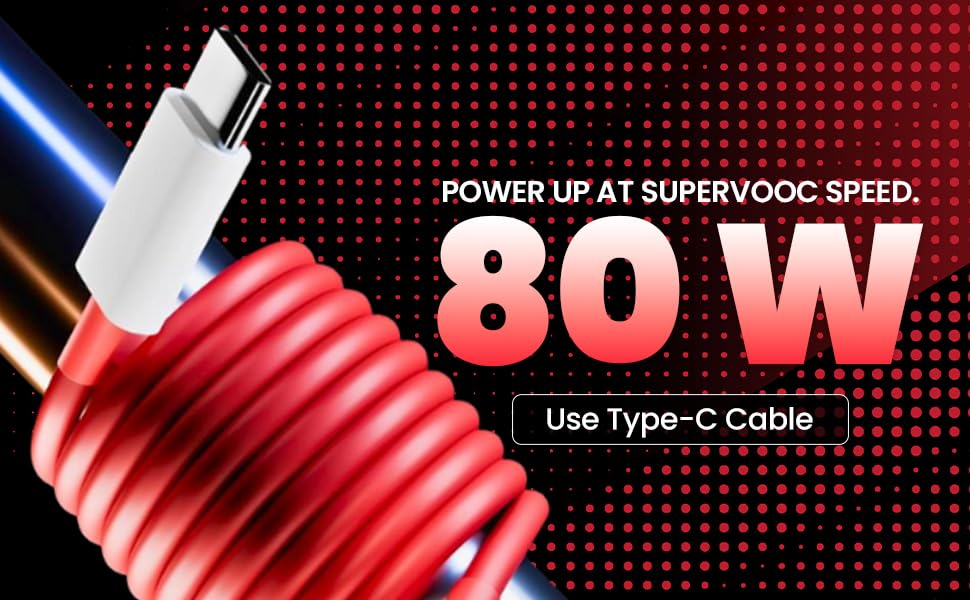 Image of [Original] 80W Warp Charger USB to Type-C Fast Charging Cable for One Plus 11, 11R, 10 Pro, 10T, 9R, 8T, 7T, Nord CE 3, CE 2 Lite - SuperVOOC /Dash, Red