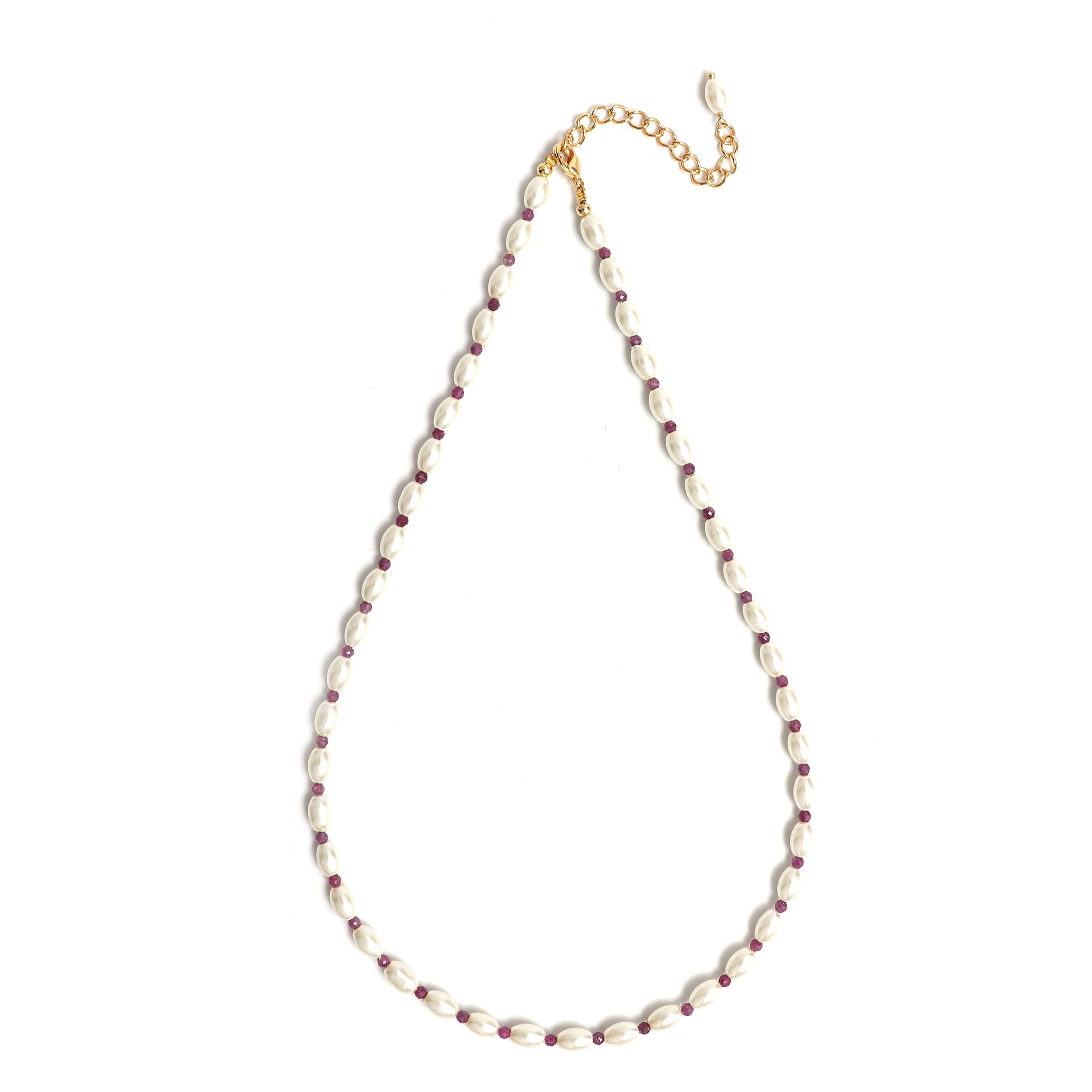 Gempires Natural Ruby Beads With Synthetic Pearl Beads Necklace And Earring Set, Energy Healing Crystals, Birthstone Gift for Her, Gemstone Jewelry