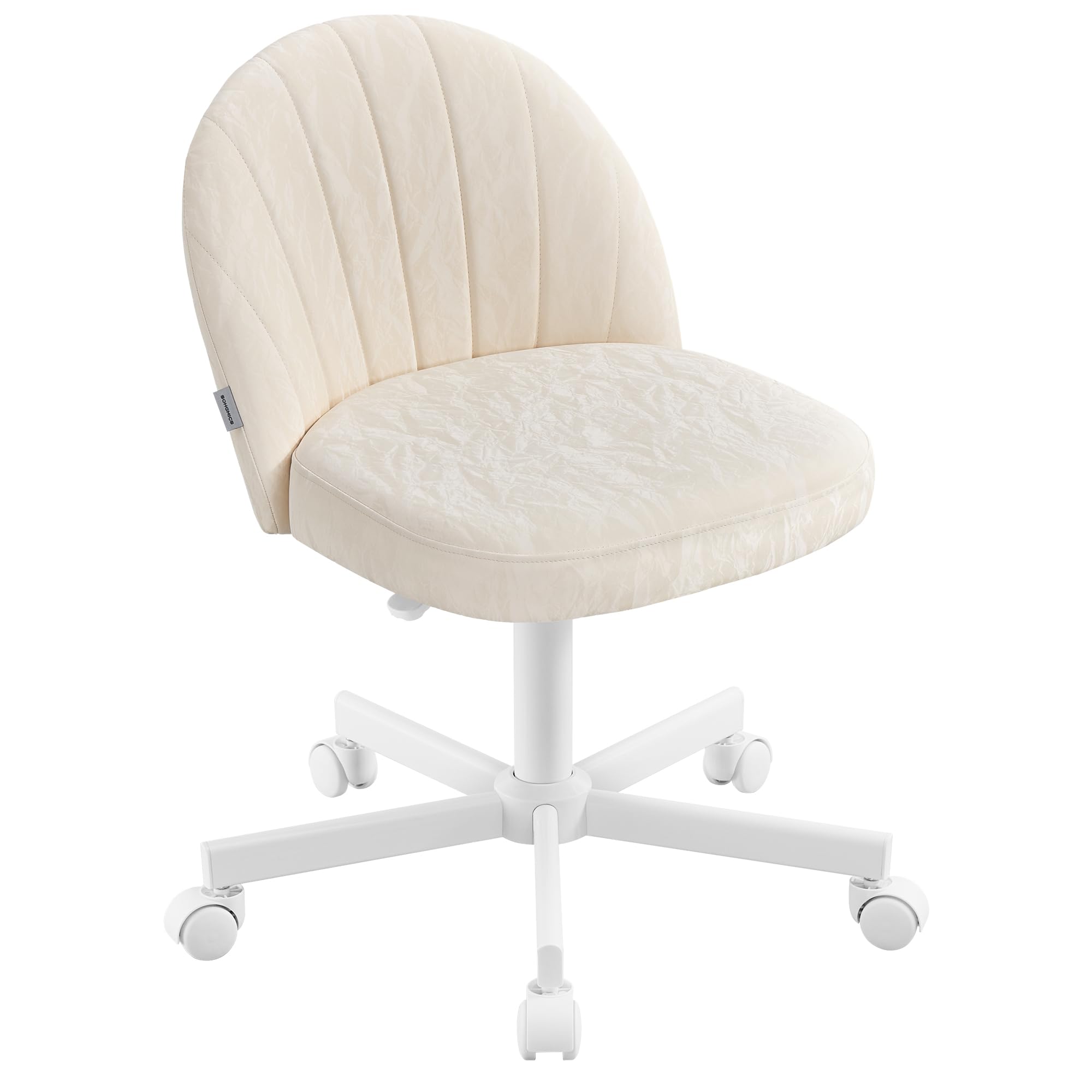 SONGMICS Silla de Escritorio Giratoria sin Reposabrazos, de Cuero PU, Ergonómica con Altura Ajustable, 60 x 60 x 70,5-83,5 cm, Blanco, para Espacios Pequeños, OBG027W101