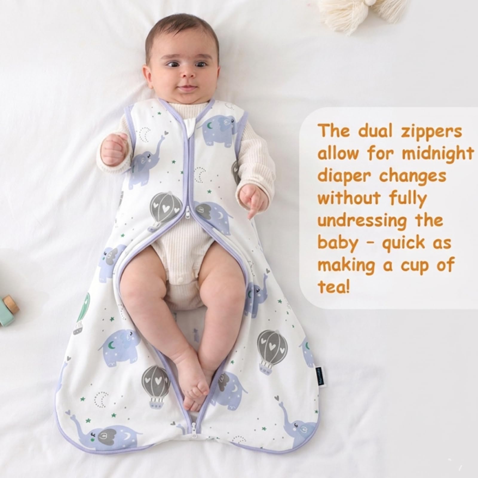 Sacco Nanna Neonato 0.5 TOG 2 Pezzi 0-6 Mesi |in Cotone 100% | Coperta Indossabile con Doppia Cerniera | Morbido, Traspirante & Lavabile in Lavatrice