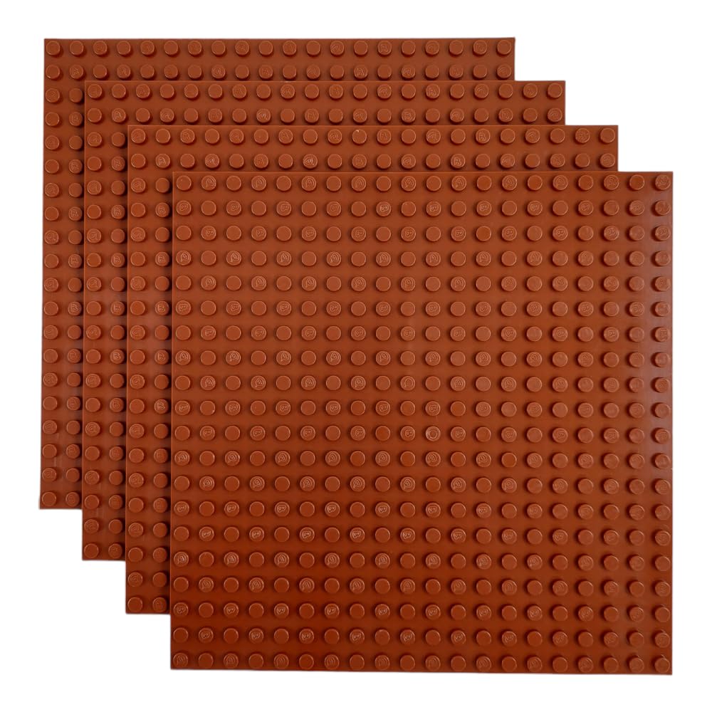 Classic Baseplate - Building Kit for Toddlers &amp; Kids - 20 x 20 Studs - 6.3 x 6.3 inches - Pack of 4 Baseplates - Compatible with Major Brands (Signal Brown)
