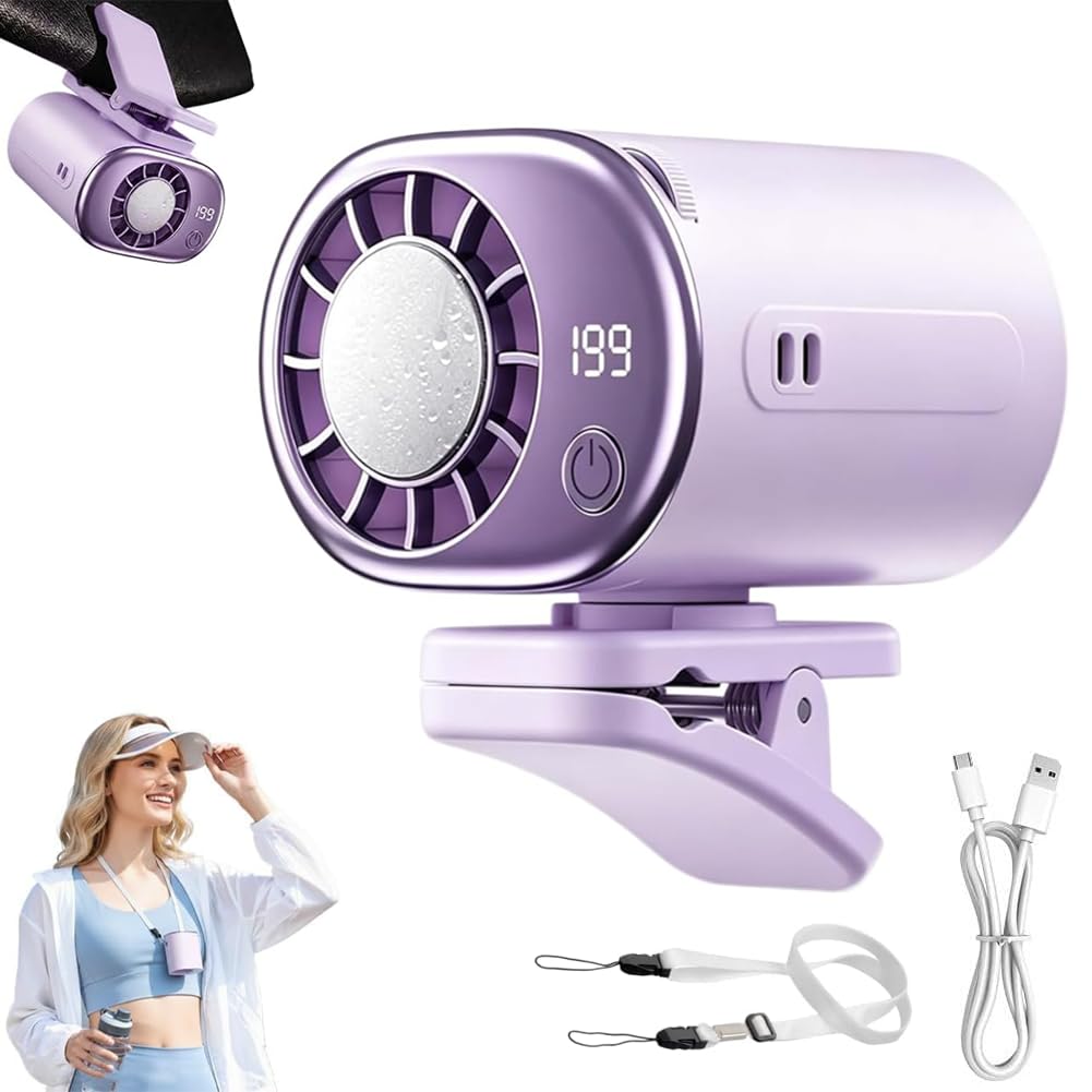 Car Clip on Air Conditioner Fan ,2026 Portable Clip Fan with LED Display, Mini Air Conditioner for Car with 360° Rotation,199 Speeds for Cars,USB Rechargeable Cars Fans for VisorOffice Beach (Purple)