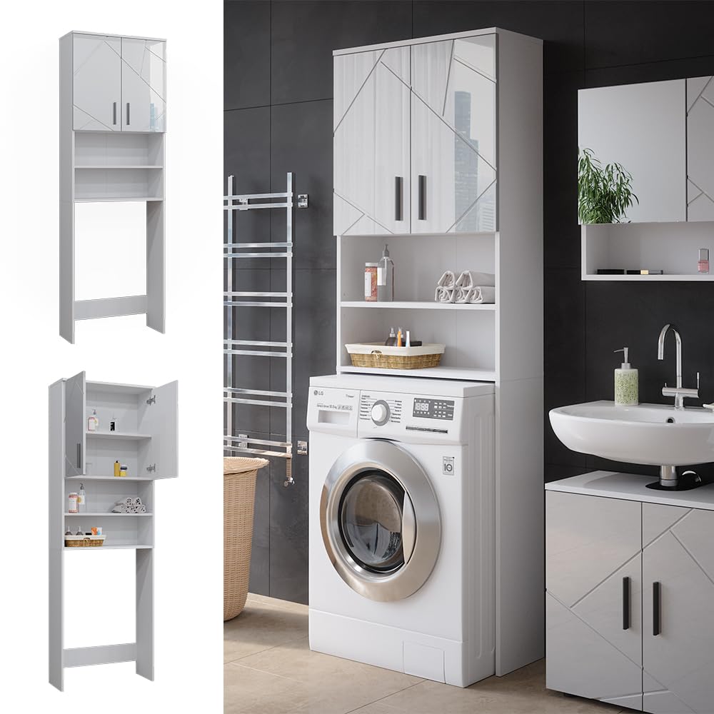 Vicco Mueble para Lavadora Irma, Blanco Alto Brillo, 64 x 190.5 cm