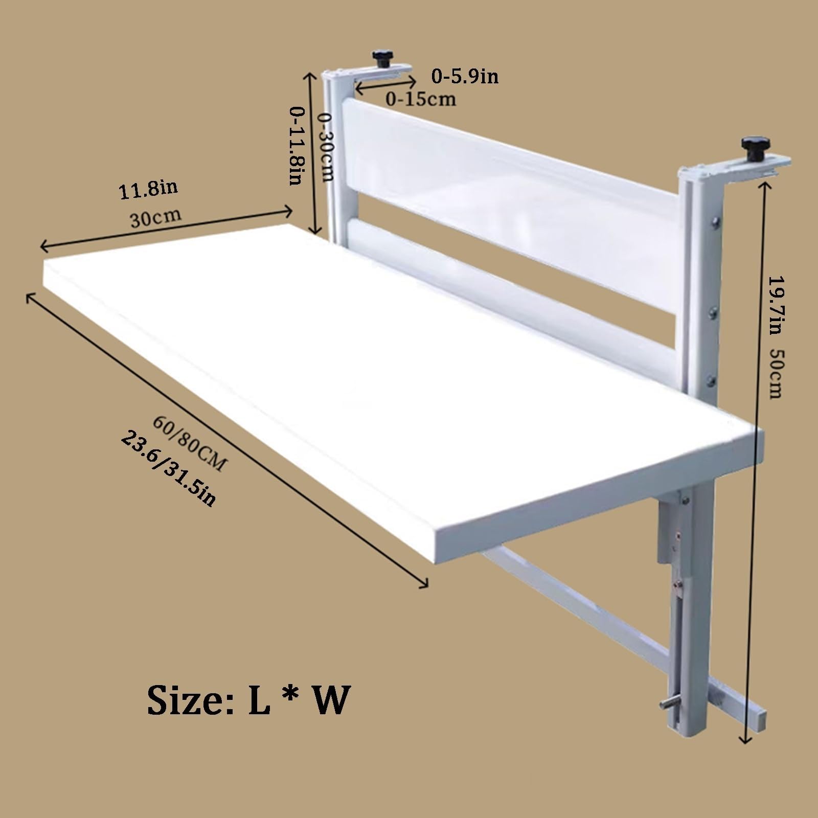 Mesa Plegable y Regulable en Altura para balcón, terraza y jardín (Ajustable en 3 direcciones, Ahorra Espacio, Resistente a la Intemperie) (Negra, 60 x 30 cm / 23,6 x 11,8 Pulgadas)