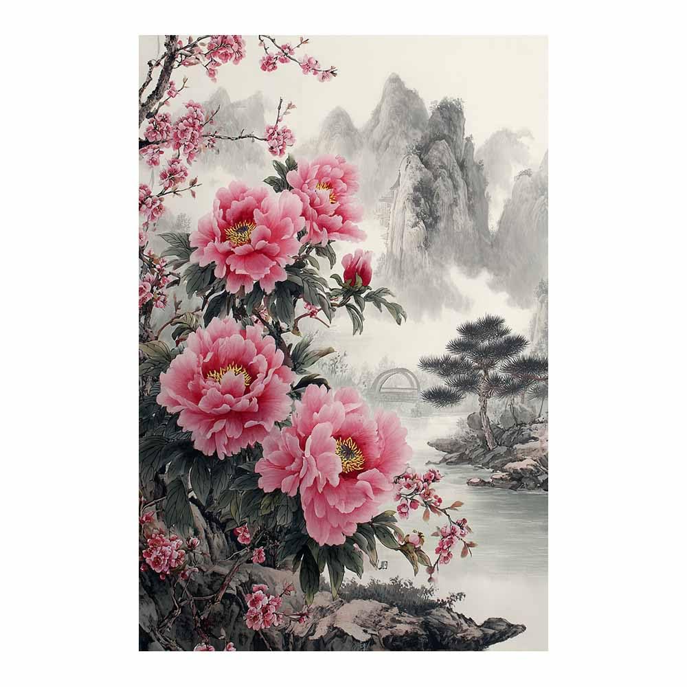 Xeniou Multicolor Flower Posters Chinese Peony Landscapes S S S Canvas Wall Art, For Bedroom Office Home Decorations(Multicolor)-80X120cm Unframed