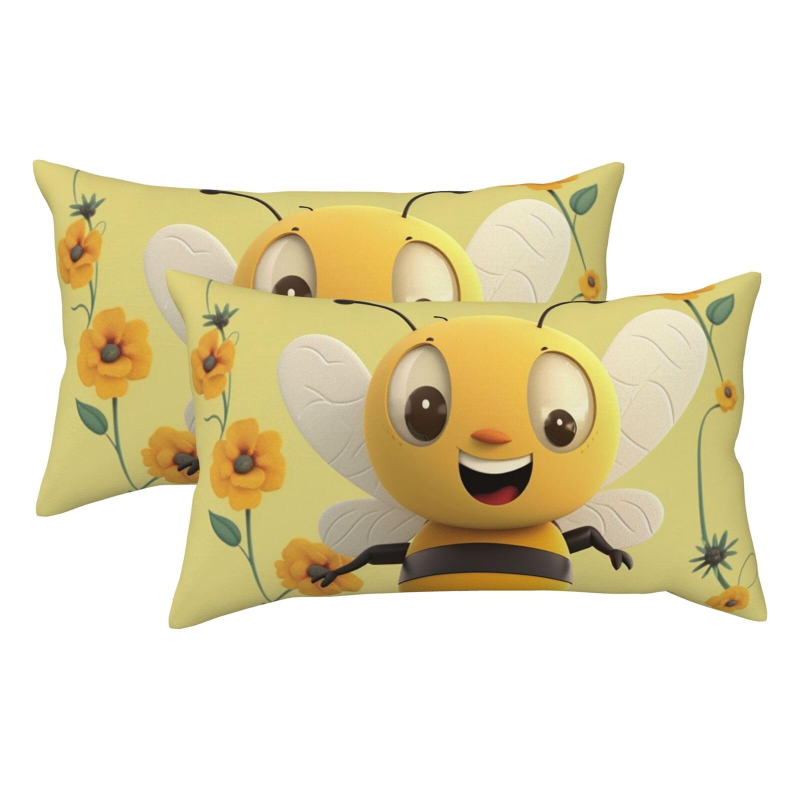 2 Pack King Size Pillow Cases for Hair and Skin Soft Breathable Pillow Case Covers with Hidden Zipper Happy bee Pillowcase 20x36 Inches Pillow Covers for Sleeping Gift
