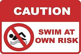 KILSPU Caution Swim at Own Risk Swimming Pool Home Decor Outdoor Plaque Posted Safety Warning Tin Sign Notice Sign 8x12 Inch 20x30 cm