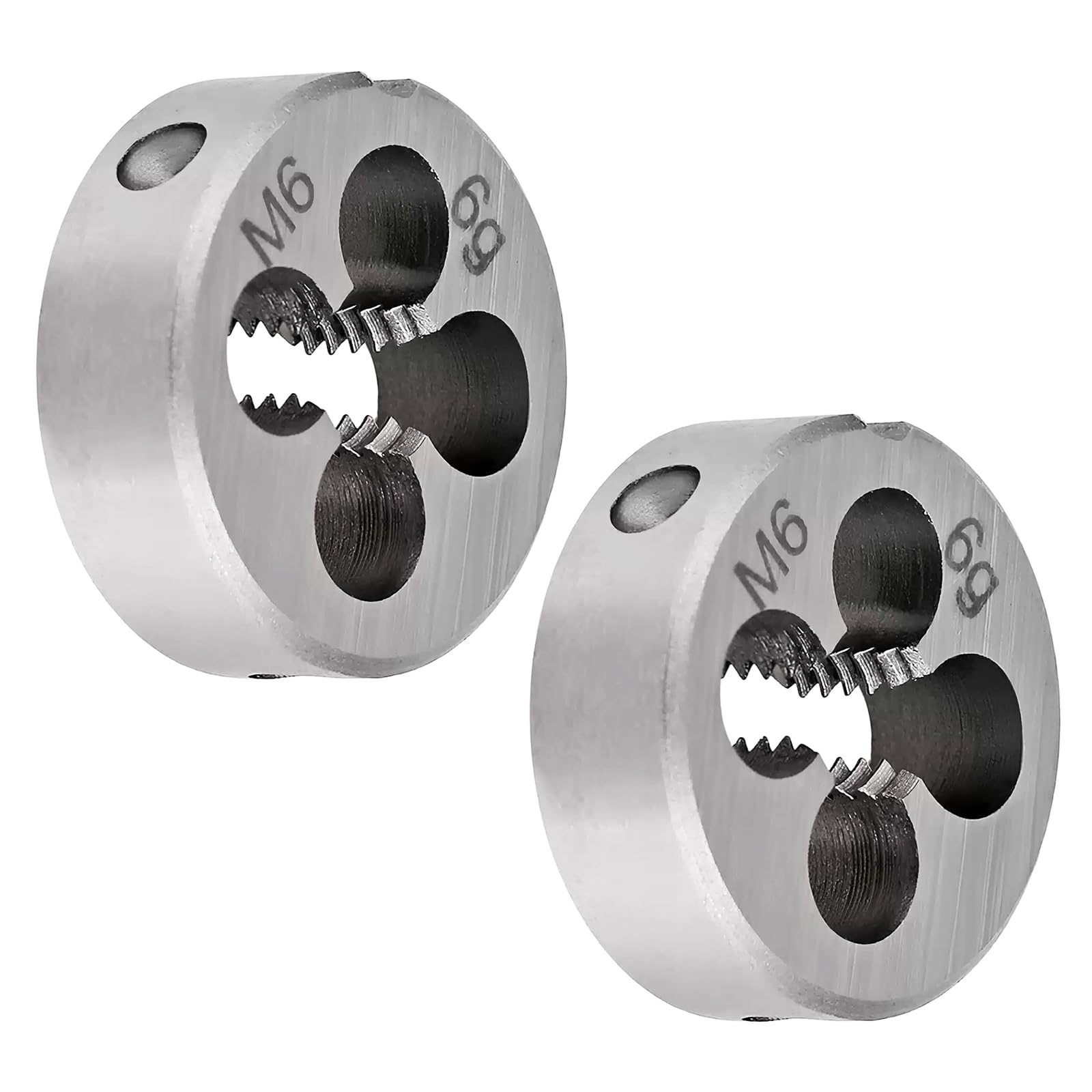 2pcs M6x1.0mm Metric Round Threading Die, Alloy Steel Machine Thread Right Hand Round Die for Threading Mold Process Machining Repair Screw Cutting Fixed Tool