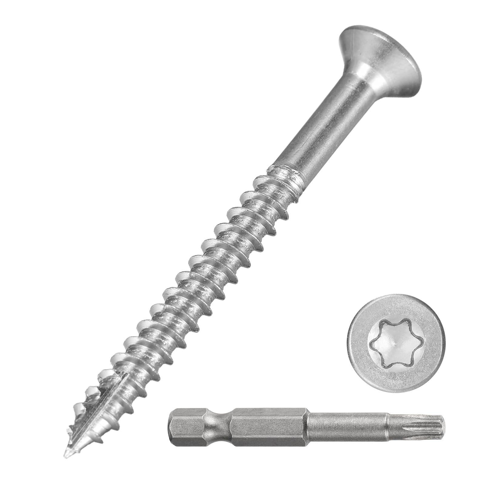 METALLIXITY Deck Screws (#7x1-5/8") 200Pcs, 410 Stainless Steel Wood Screw Decking Screws with T15 Torx Drive Head