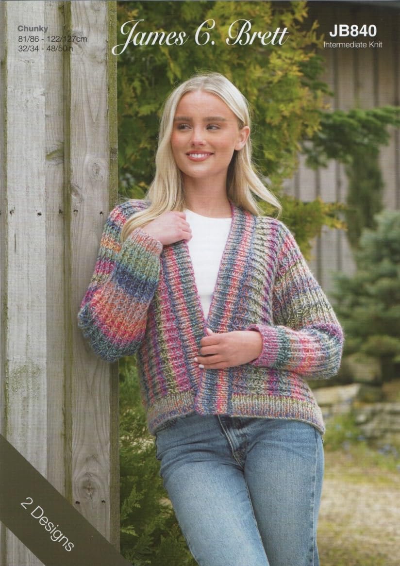 James C Brett Women's Chunky Knitting Pattern Ladies Short/Long Cardigan (JB840), 32''-50'' (81cm-127cm)