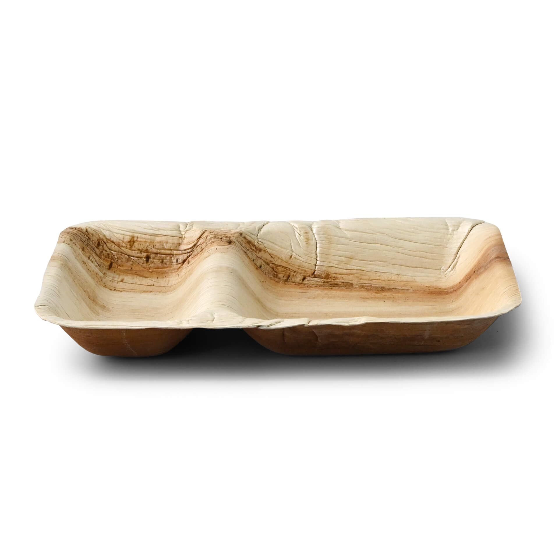 BIOZOYG Palmware - Platos de hojas de palma I Plato de menú desechable de 200 piezas hecha de hoja de palma rectangular de 24x15cm con 2 compartimentos separados