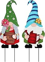 YEAHOME Set of 2 Metal Gnome Garden Stakes 27.6" - Vibrant Spring Outdoor Yard Art with Flowers, Watering Can for Lawn Porch Decor