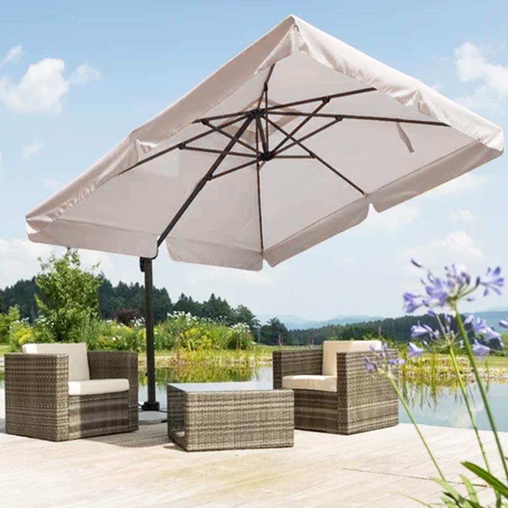 BAKAJI Ombrellone da Giardino Decentrato con parasole Inclinabile Palo in Alluminio Rotazione 360° Base a Croce Arredamento Esterno Gazebo Piscina Giardino Terrazzo Colore Ecru