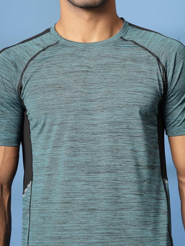 Image of CHKOKKO Men's Quick Dry Half Sleeve Regular Fit Lightweight Round Crew Neck Active Sportswear Gym T-Shirt for Workout Training Running and Fitness Activities Seagreen 5XL