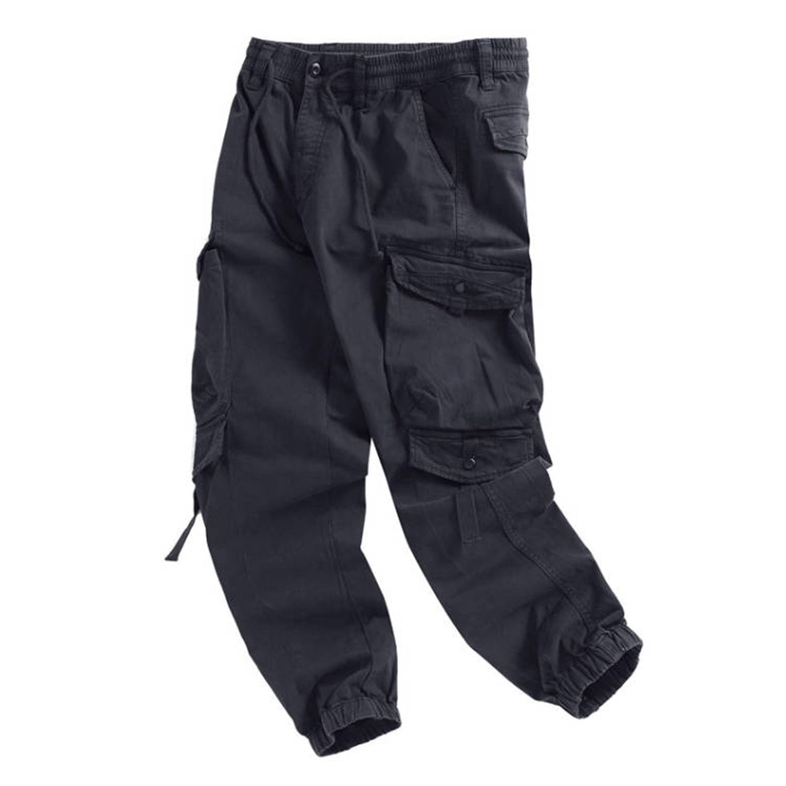 Cargohose für Herren, klassisch, mehrere Taschen, pflegeleicht, Arbeitshose, Kordelzug, erweiterbare Taille, Wandern, Kampf, Arbeit, Utility, Cargohose, langlebig, strapazierfähig, elastischer Saum