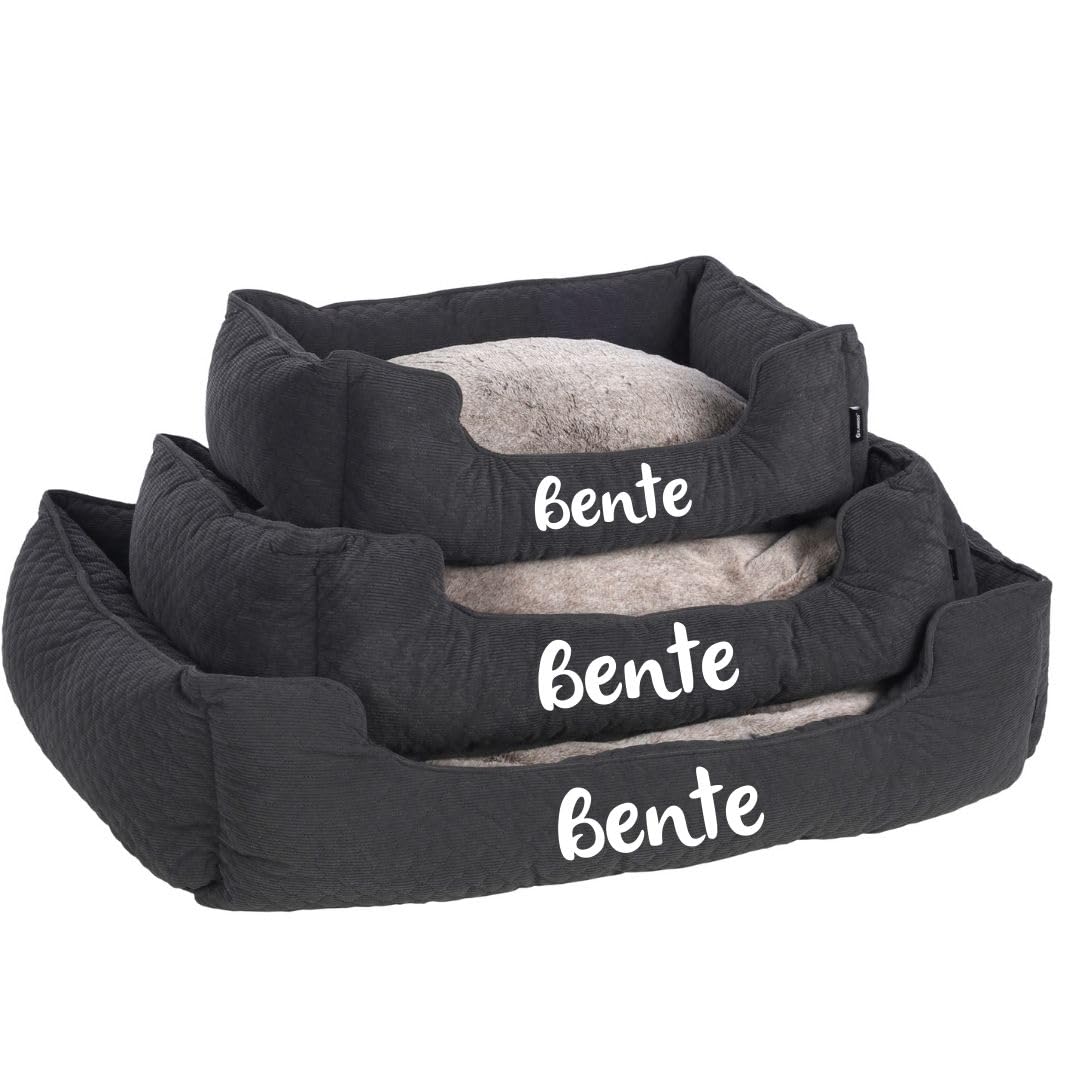Personalizable cama para perro rectangular 100×80×25 cm Gris Oscuro–suave & cómoda con cojín reversible–base antideslizante & funda lavable –ideal para perros grandes–personalizada con nombre–Petslino